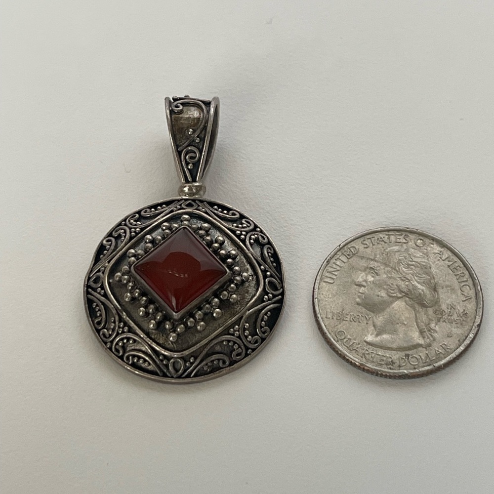 Pendant vintage 925 sterling carnelian amulet - Picture 3 of 5